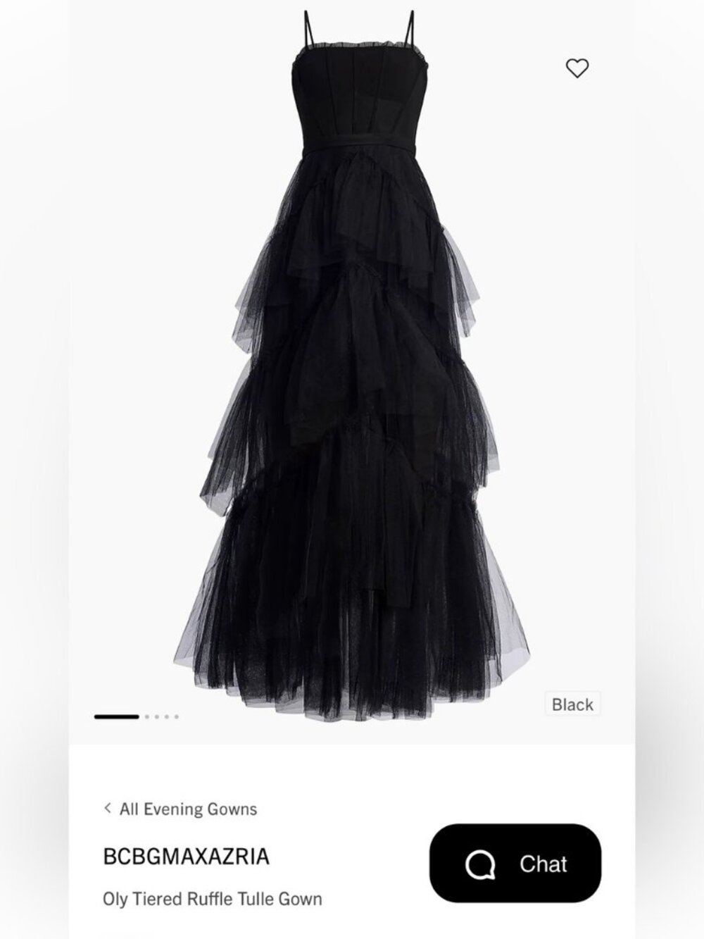 BCBGMAXAZRIA Oly Black Tiered Ruffle Tulle Gown Size 2